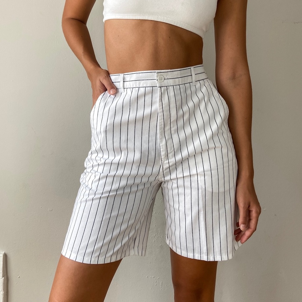 Vintage High Waist Striped Shorts with Elastic Waist - Small